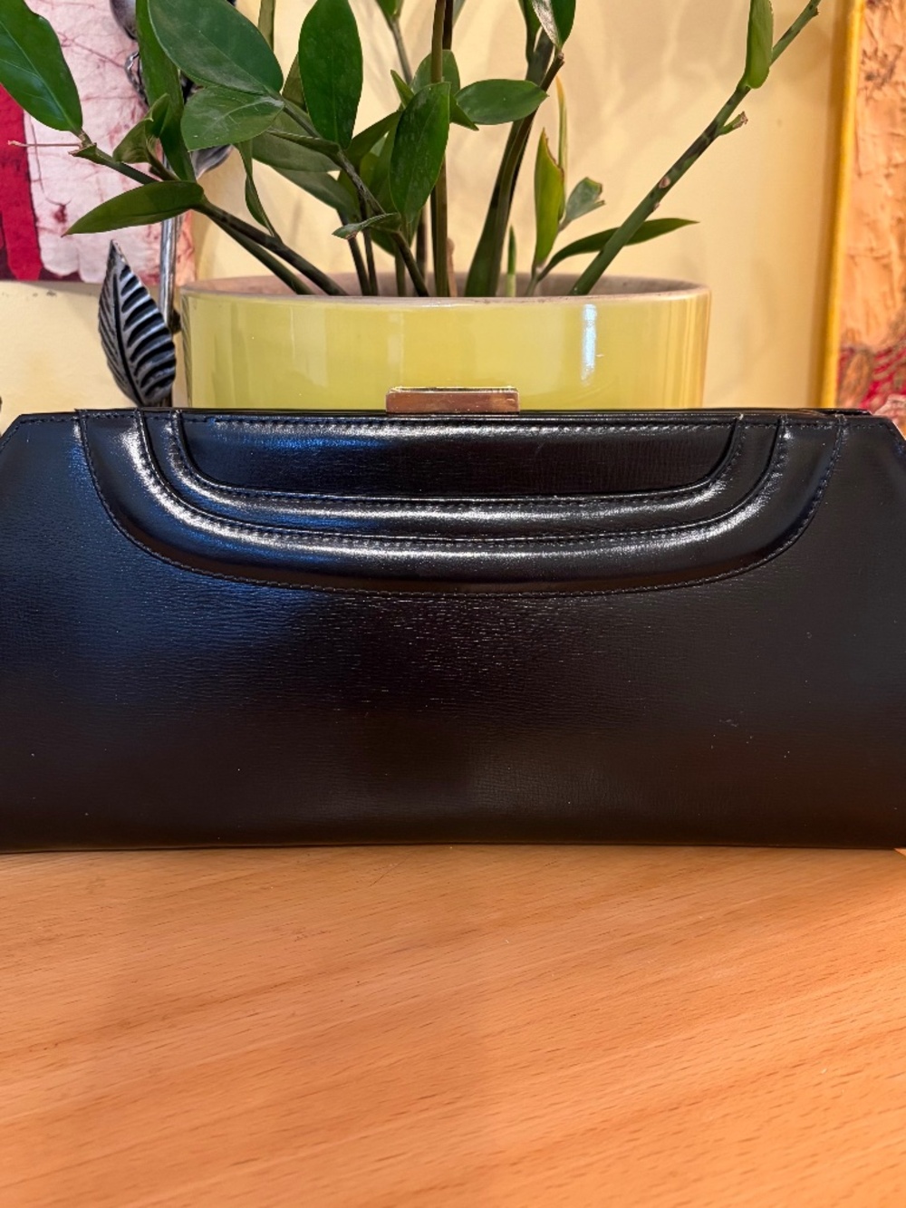 Vintage 60s-70s Casa Lopez Women's Black Leather Clutch Purse Handbag Mob Wife